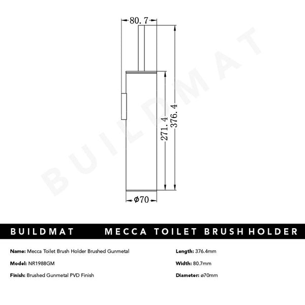 Nero Mecca Toilet Brush Holder Brushed Gunmetal