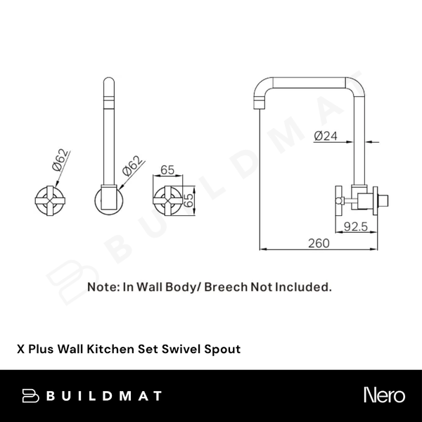 Nero X Plus Wall Kitchen Set Swivel Spout Brushed Gold