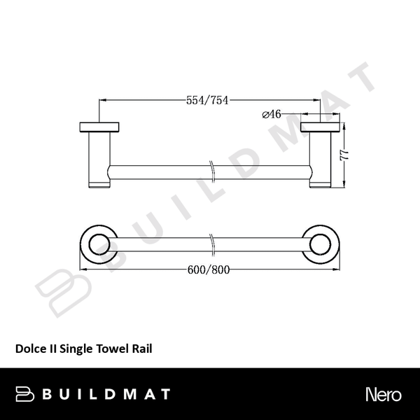 Nero Dolce II Single Towel Rail 600mm Chrome