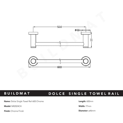 Dolce Single Towel Rail 600mm Chrome