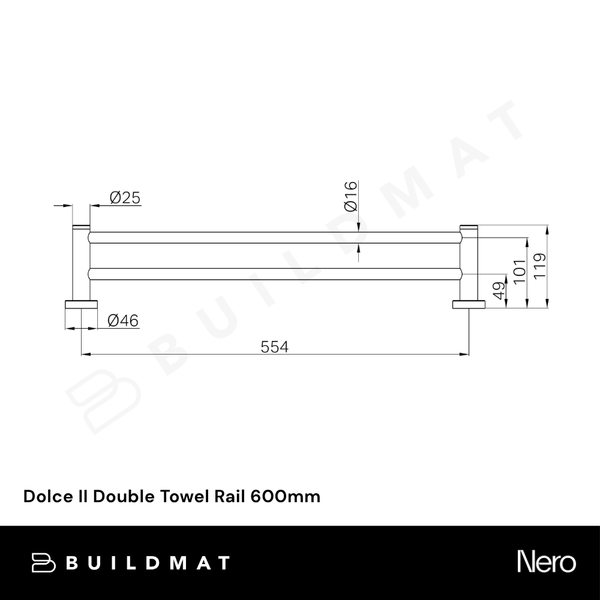 Nero Dolce II Double Towel Rail 600mm Gunmetal
