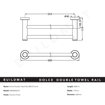 Dolce Double Towel Rail 600mm Chrome