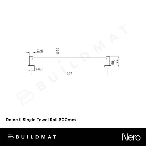 Nero Dolce II Single Towel Rail 600mm Gunmetal