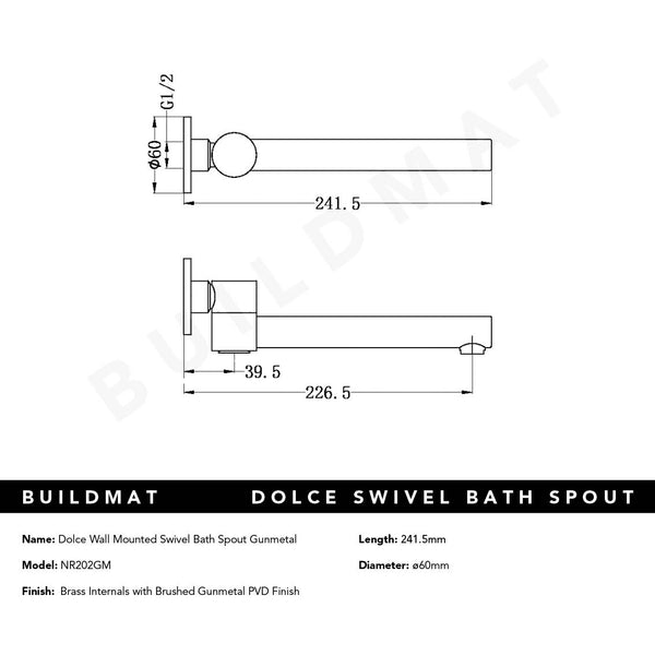 Nero Dolce Wall Mounted Swivel Bath Spout Gunmetal