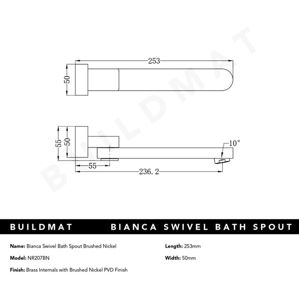 Nero Bianca Swivel Bath Spout Brushed Nickel