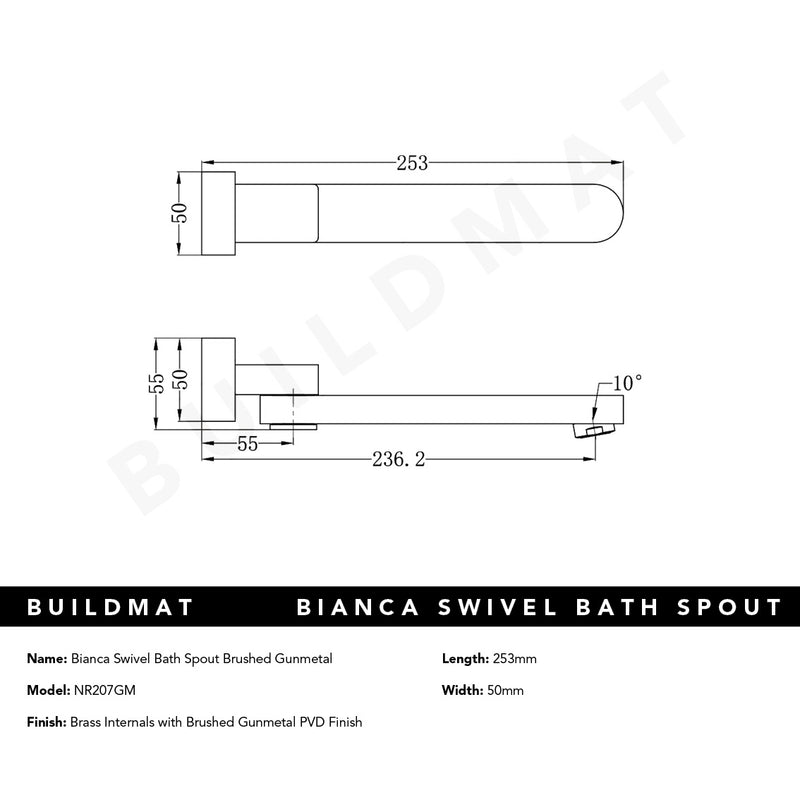 Bianca Swivel Bath Spout Brushed Gunmetal
