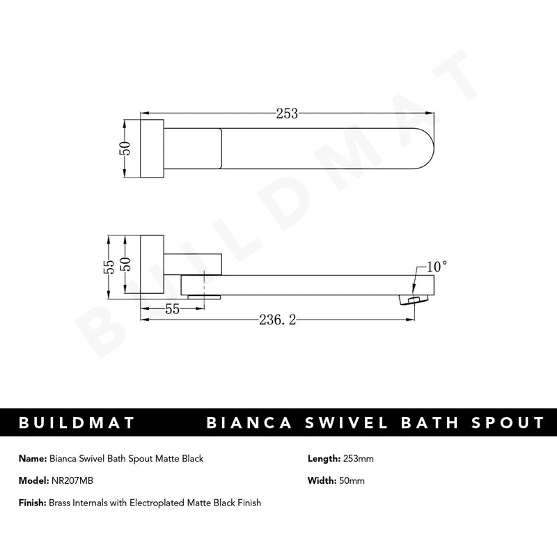 Bianca Swivel Bath Spout Matte Black