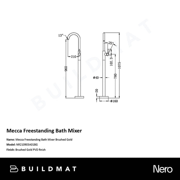 Nero Mecca Freestanding Bath Mixer Brushed Gold