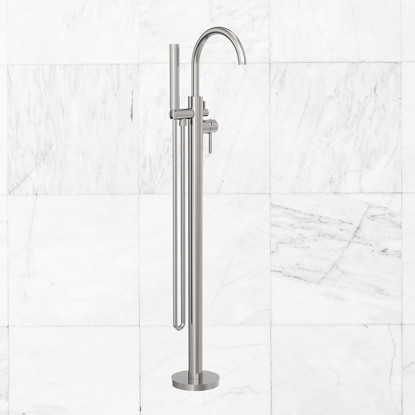 Nero Mecca Round Freestanding Mixer with Hand Shower Brushed Nickel