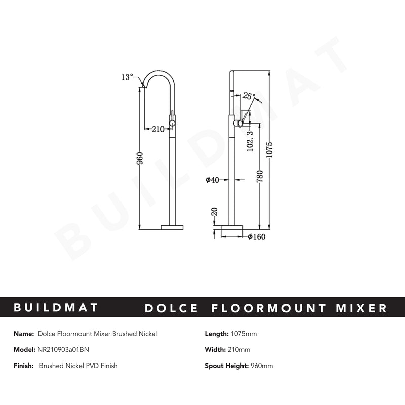 Dolce Floormount Bath Mixer Brushed Nickel
