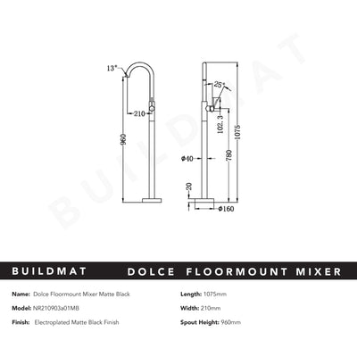 Dolce Floormount Bath Mixer Matte Black