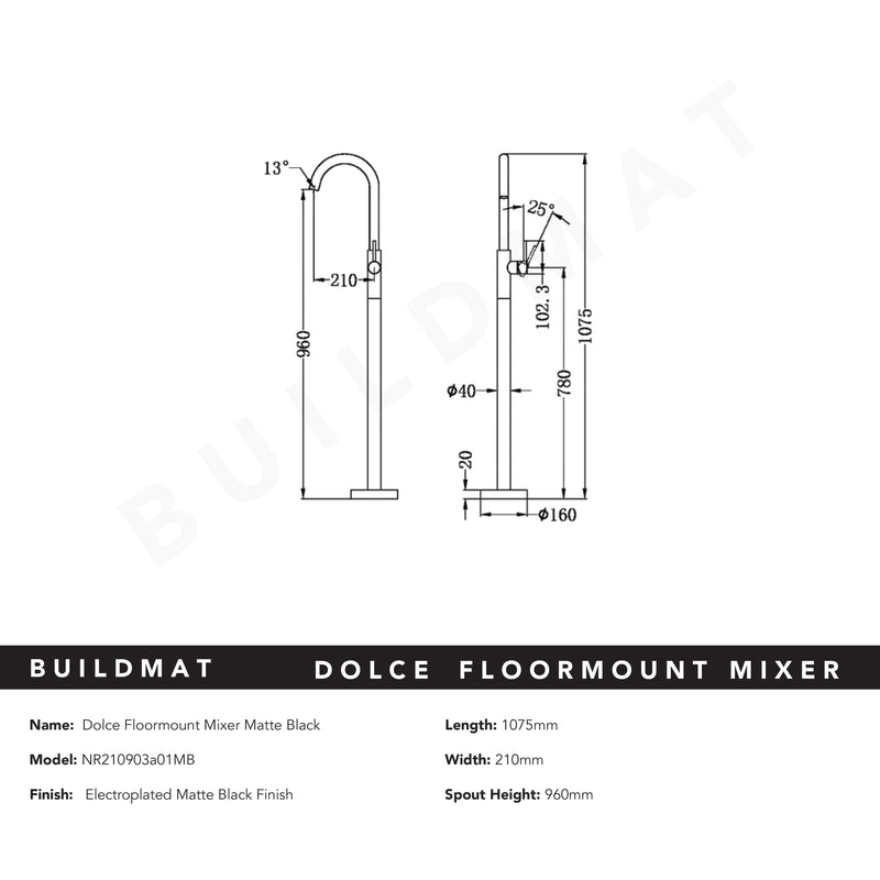 Dolce Floormount Bath Mixer Matte Black