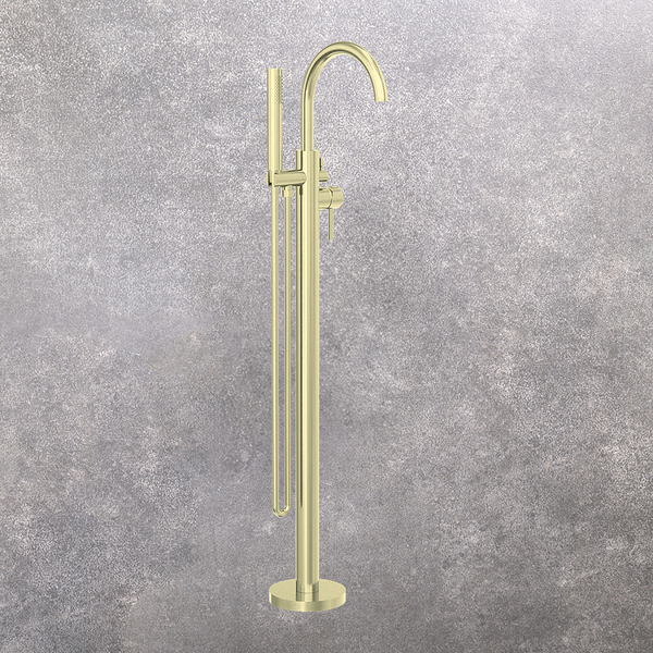 Nero Mecca Round Freestanding Mixer with Hand Shower Brushed Gold