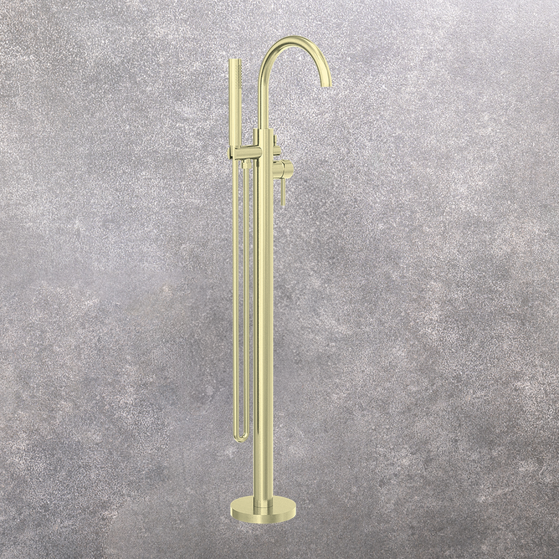 Mecca Round Freestanding Mixer with Hand Shower Brushed Gold