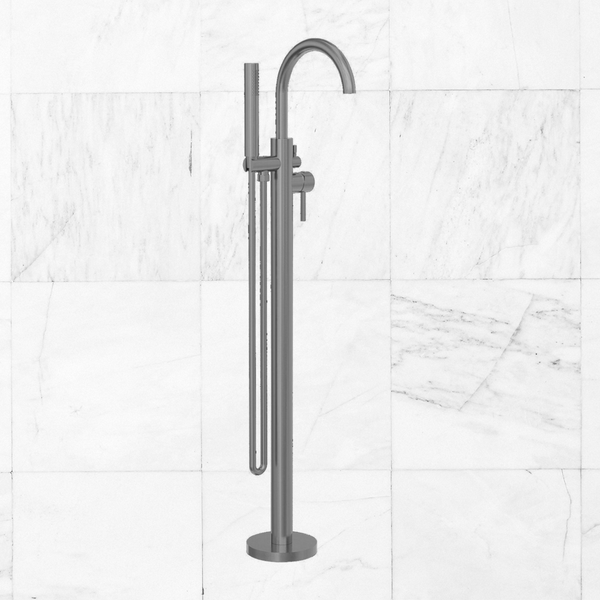 Nero Mecca Round Freestanding Mixer with Hand Shower Brushed Gunmetal
