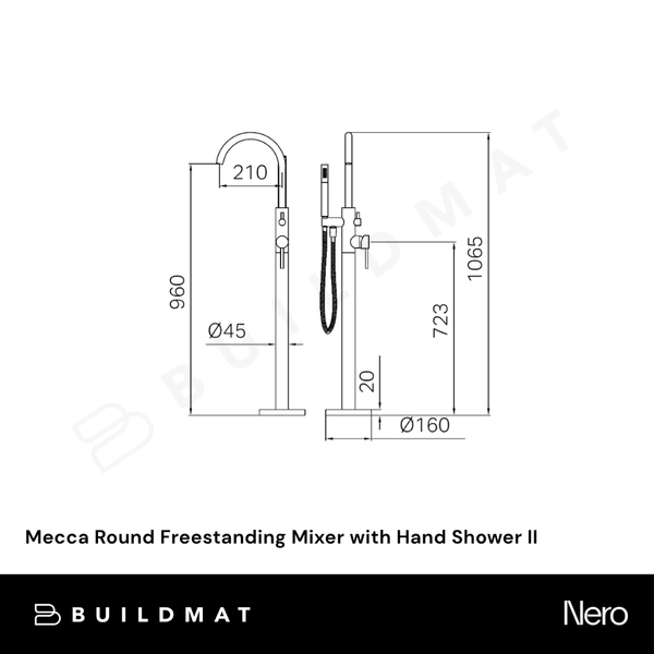 Nero Mecca Round Freestanding Mixer With Hand Shower II Tumbled Antique Brass