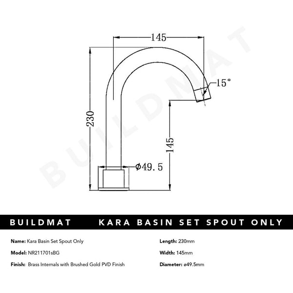 Nero Kara Basin Set Spout Only Brushed Gold