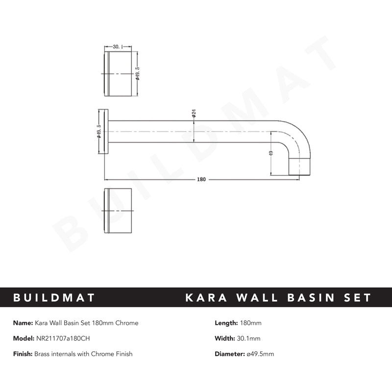Kara Wall Basin Set 180mm Chrome