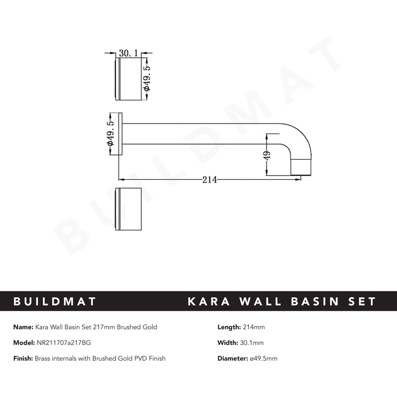 Kara Wall Basin Set 217mm Brushed Gold