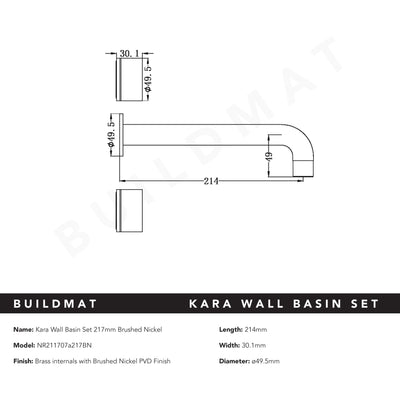 Kara Wall Basin Set 217mm Brushed Nickel