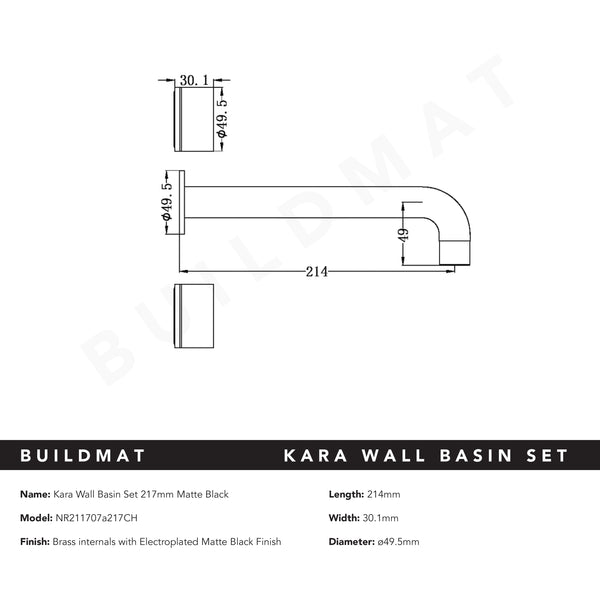 Nero Kara Wall Basin Set 217mm Matte Black