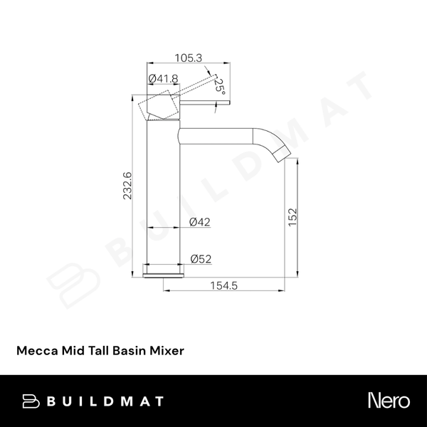 Nero Mecca Mid Tall Basin Mixer Tumbled Antique Brass