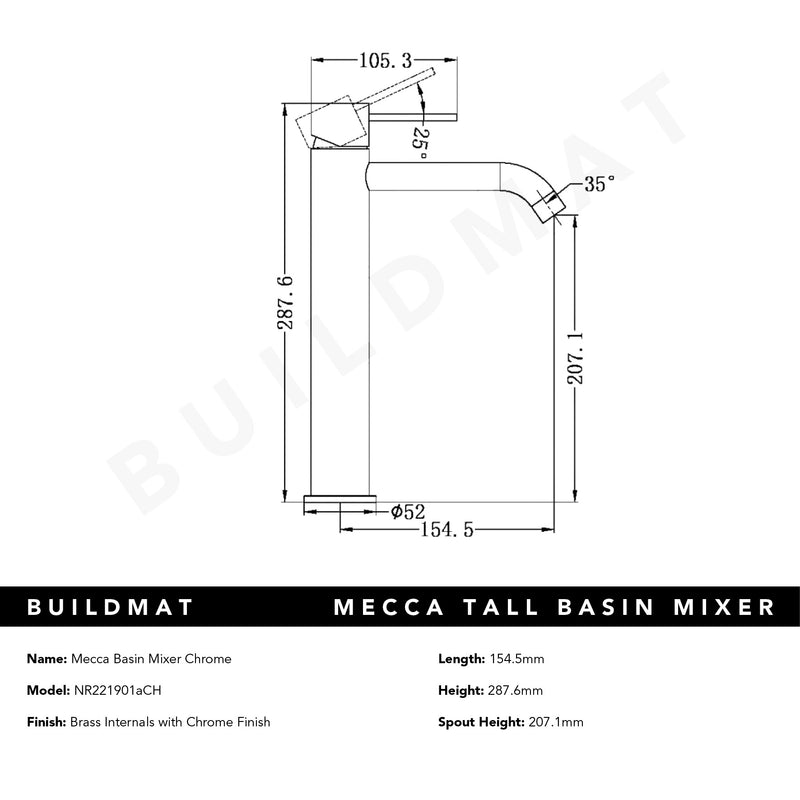 Mecca Tall Basin Mixer Chrome