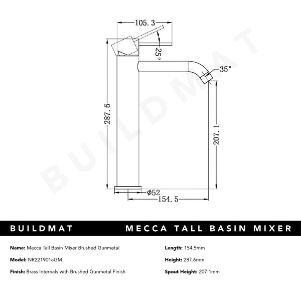 Nero Mecca Tall Basin Mixer Gunmetal