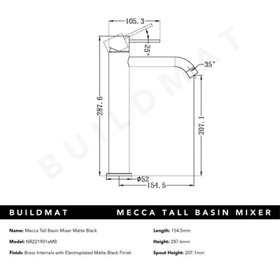 Mecca Tall Basin Mixer Matte Black