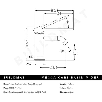 Mecca Care Basin Mixer Brushed Gunmetal