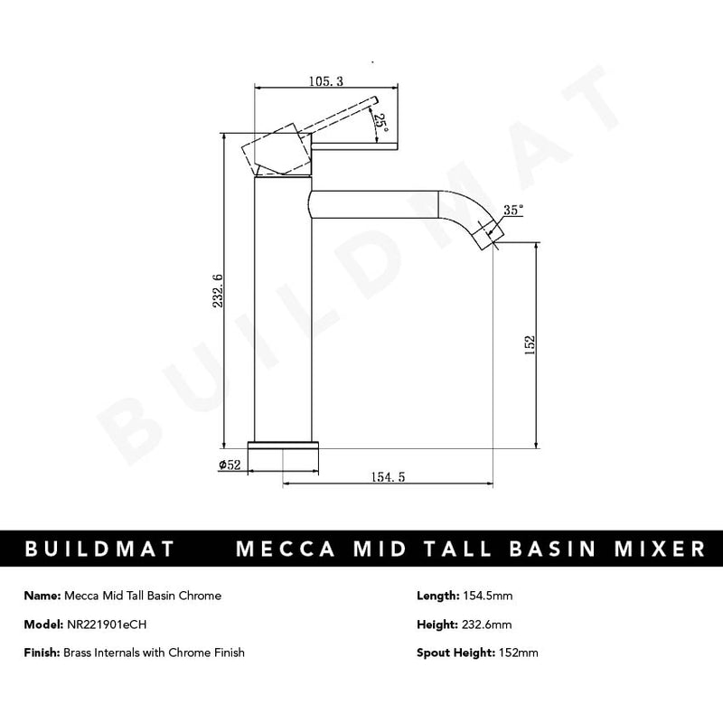 Mecca Mid Tall Basin Mixer Chrome
