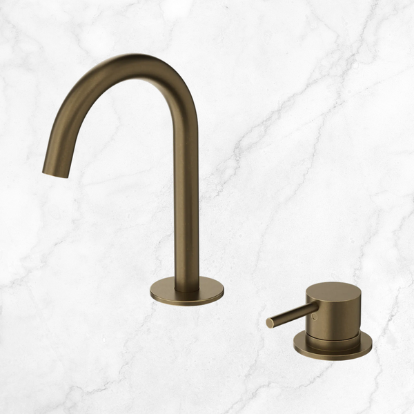 Nero Mecca Hob Basin Mixer Set Arc Spout Tumbled Antique Brass