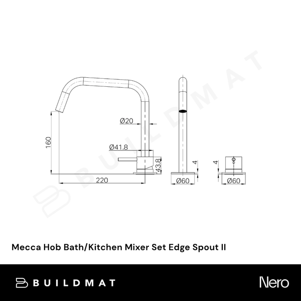 Nero Mecca Hob Bath/Kitchen Mixer Set Edge Spout II Tumbled Antique Brass