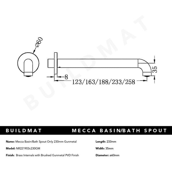 Nero Mecca Basin/Bath Spout Only 230mm Gunmetal
