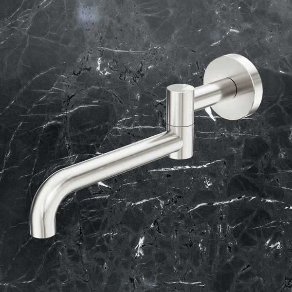 Nero Mecca Wall Mounted Swivel Bath Spout Only 225mm II Brushed Nickel