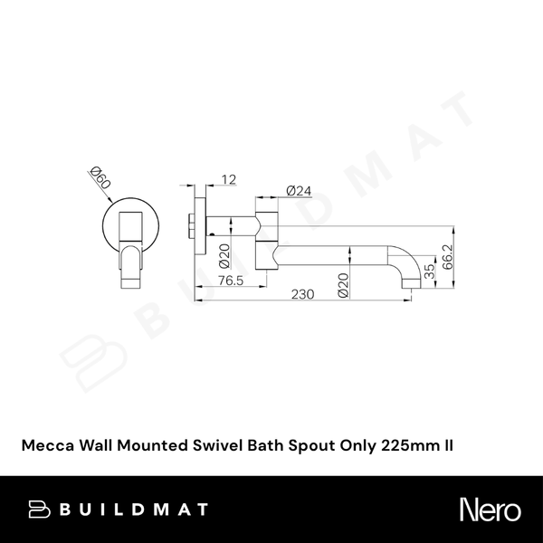 Nero Mecca Wall Mounted Swivel Bath Spout Only 225mm II Brushed Nickel
