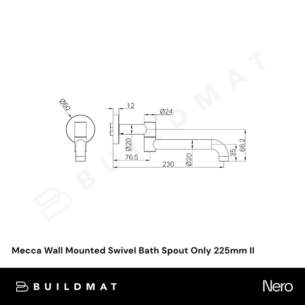 Nero Mecca Wall Mounted Swivel Bath Spout Only 225mm II Tumbled Antique Brass