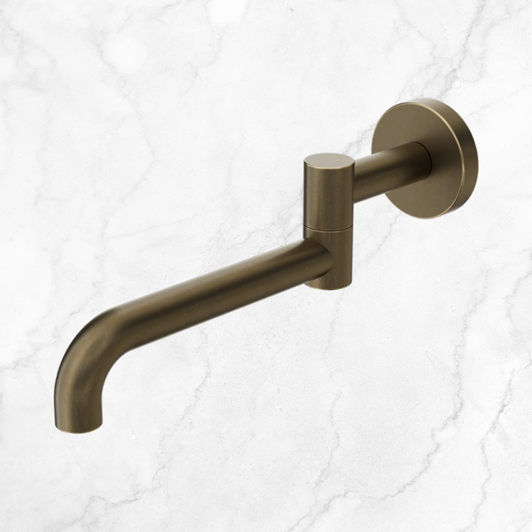Nero Mecca Wall Mounted Swivel Bath Spout Only 225mm II Tumbled Antique Brass