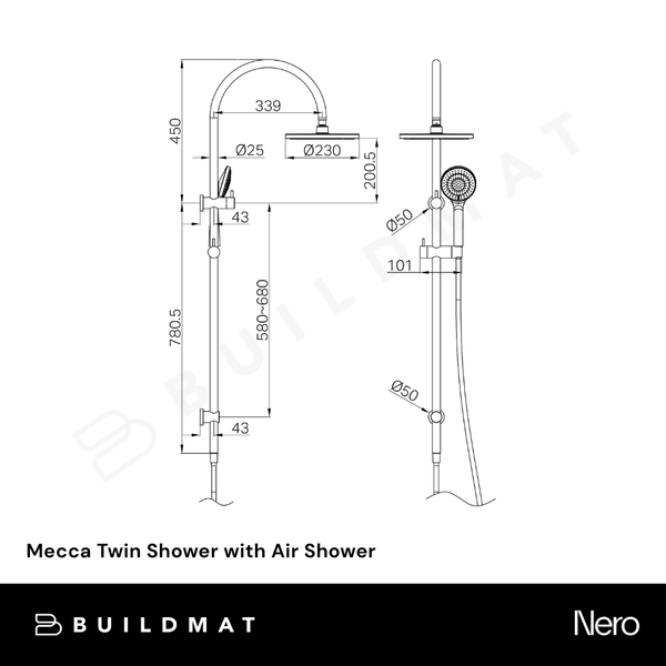 Nero Mecca Twin Shower with Air Shower Chrome