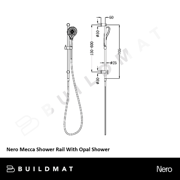 Nero Mecca Shower Rail With Opal Shower Brushed Gunmetal