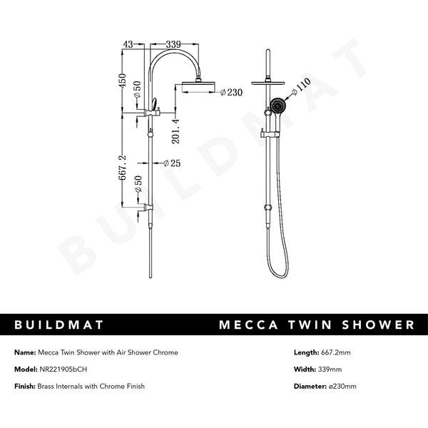 Nero Mecca Twin Shower with Air Shower Chrome