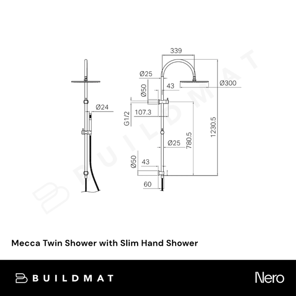 Nero Mecca Twin Shower with Slim Hand Shower Tumbled Antique Brass