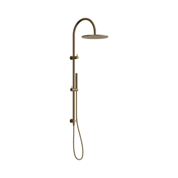 Nero Mecca Twin Shower with Slim Hand Shower Tumbled Antique Brass