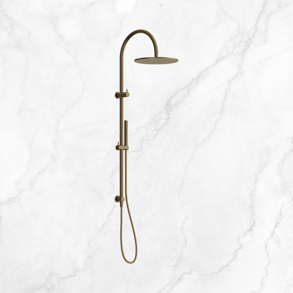 Nero Mecca Twin Shower with Slim Hand Shower Tumbled Antique Brass