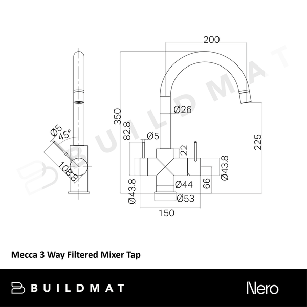 Nero Mecca 3 Way Filtered Mixer Tap Brushed Nickel