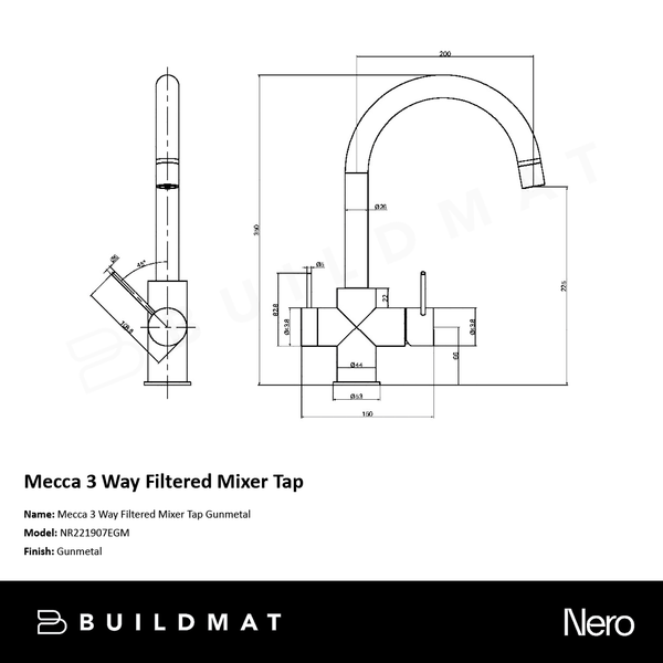Mecca 3 Way Filtered Mixer Tap Gunmetal