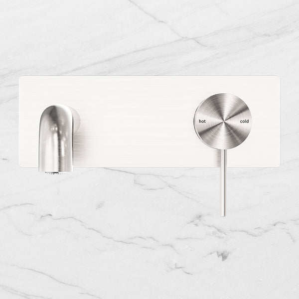Nero Mecca Wall Basin Mixer 185mm Spout Brushed Nickel