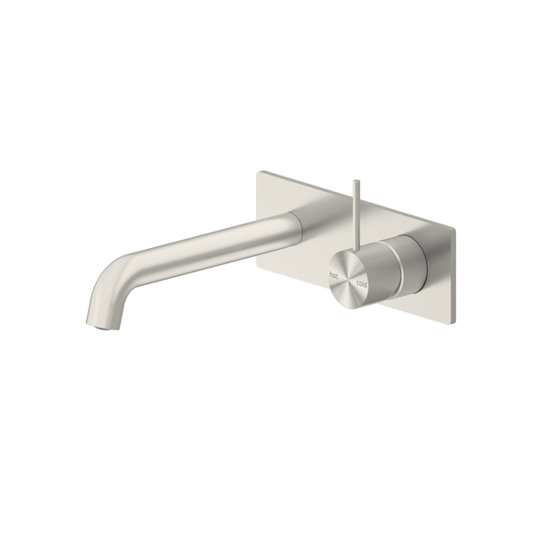 Nero Mecca Wall Basin Mixer Handle Up 185mm Spout Brushed Nickel