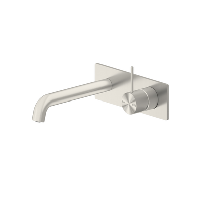 Mecca Wall Basin Mixer Handle Up 185mm Spout Brushed Nickel