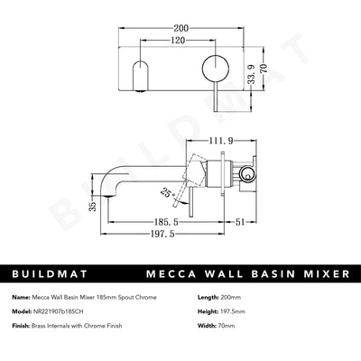 Mecca Wall Basin Mixer Handle Up 185mm Spout Chrome